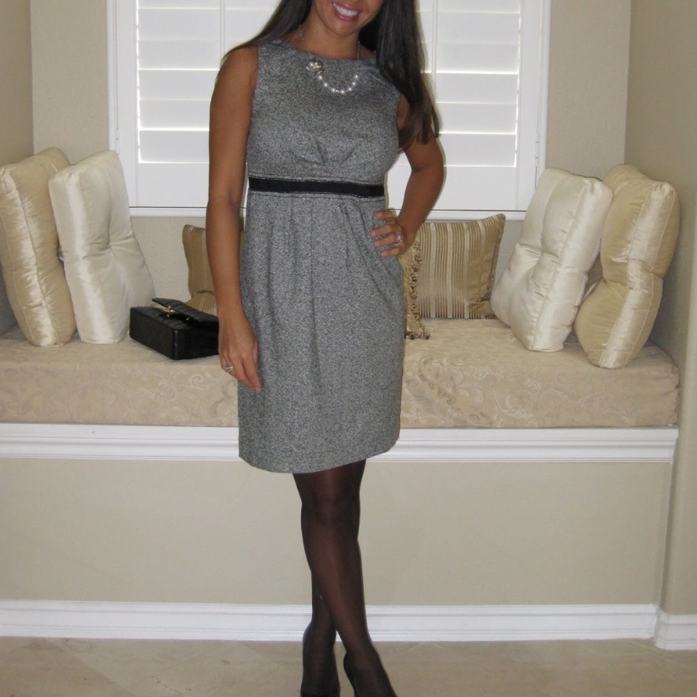 Loft Pleated Tweed Sheath Dress - Picture 4 of 4